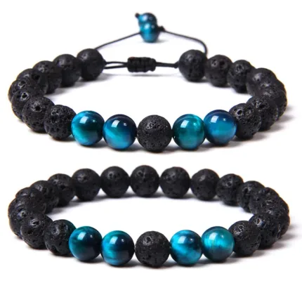 Vintage 2pcs Men Bracelet 8mm Natual Stone