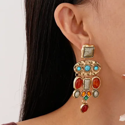 Bohemia Style Bohemian Turquoise Earrings Turquoise Jewelry Accessories Pearl Ear Studs Geometric Green Water Drop