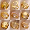 Stainless Steel Gold-Plated Rings for Women, Luxury Classic Wedding Couple Rings